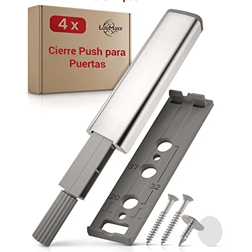 Loumaxx Cierre Push para Puertas - Apertura sin Esfuerzo de Cajones y Armarios - Apto para Muebles como los de Ikea - Juego de 4 Imanes Niquelados con Neodimio