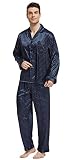 TONY & CANDICE Men's Classic Satin Pajama Set Sleepwear (Navy Blue Polka Dot, X-Large)
