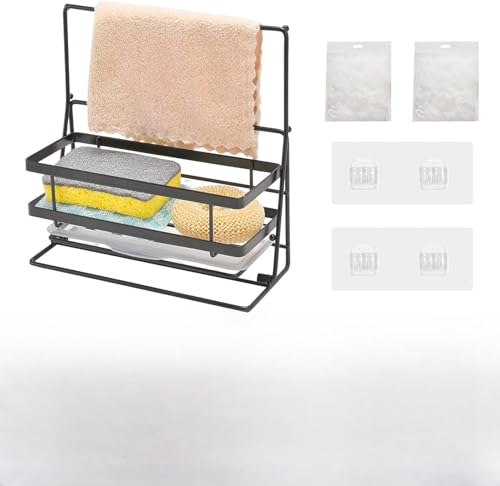 Organizador de fregadero de cocina, organizador de fregadero de cocina, soporte de esponja para cepillo de jabón con colador de filtro de fregadero, escurridor de jabonera, soporte de trapo, orga