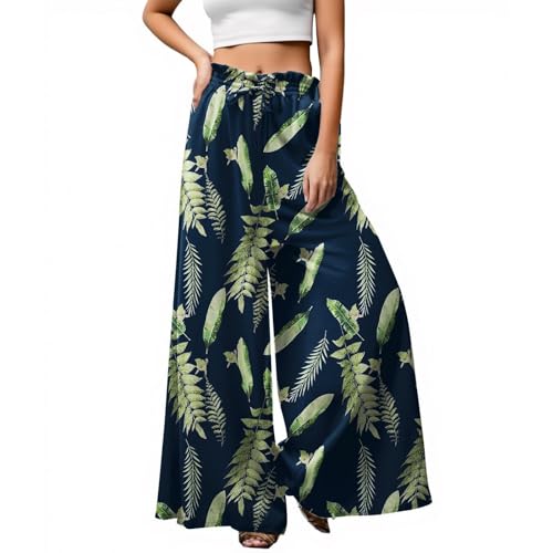 Womens Palazzo Pants Wide Leg Flowy Floral Pants Summer Casual Loose High Waisted Boho Trousers with Pockets Plus Size3