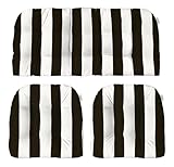 Black & White Stripe Fabric Cushions for Wicker Loveseat Settee & 2 Matching Chair Cushions