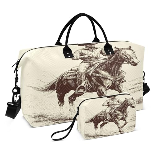 Western Cowboy Travel Duffel Bag Large Capacity Weekender Bag with Toiletry Bag Detachable Shoulder Strap Travel Tote Bag for Women