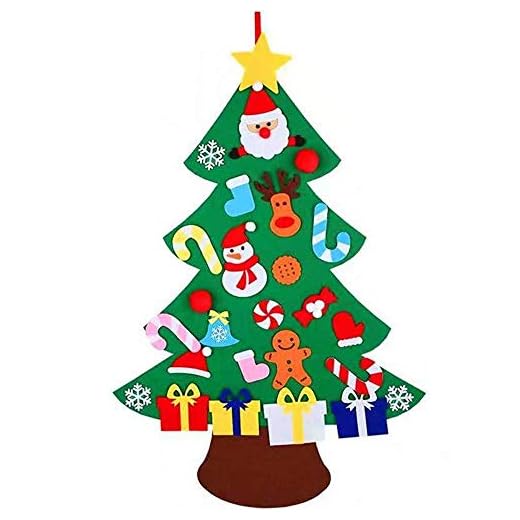 XONOR Juego de árbol de Navidad de Fieltro DIY con Adornos para niños, decoración de Colgar en la Puerta de año Nuevo