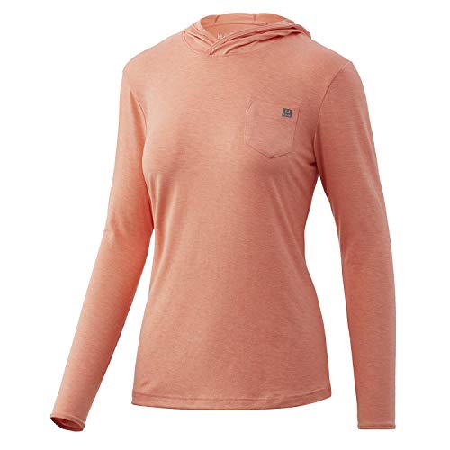 HUK Women s Waypoint Hoodie | Performance Long-Sleeve Shirt +50 UPF, Fusion Coral, Large