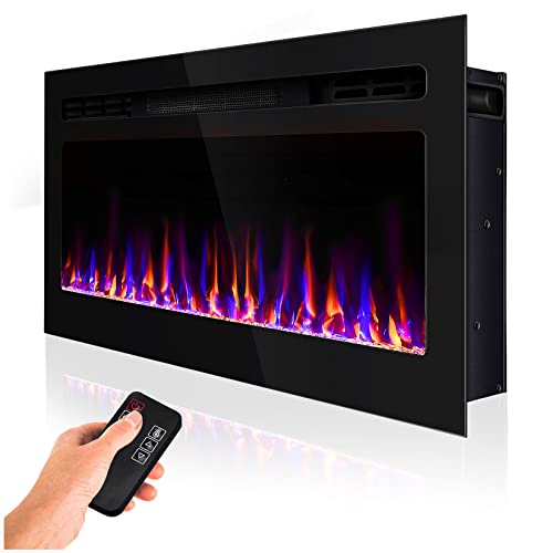 31 Inch Electric Fireplace Wall Mounted Electric Fireplace Inserts, In-Wall Recessed Fireplace Heater And Linear Fireplace, With Timer, Adjustable Flame Color, 750/1500W, Black #TOP8