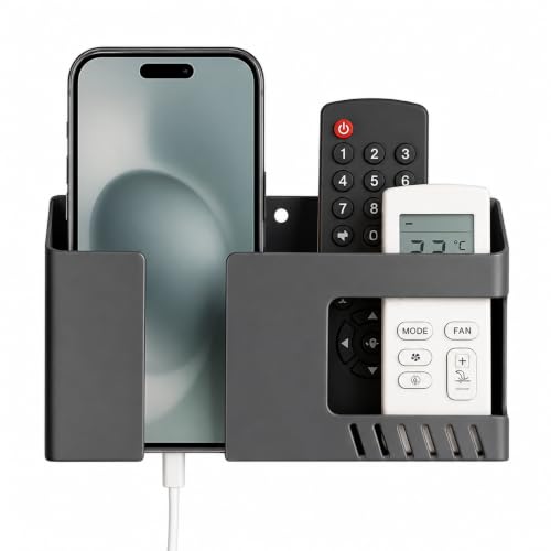 Image of karomouj Wall Mounted Mobile Phone & Remote Holder Stand | Self-Adhesive Mobile Charging Dock | ABS Plastic Wall Organizer for Smartphone, TV /AC Remote | Random Color | Pack of 1