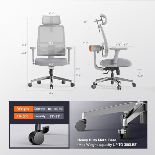 Image of DROGO Ergonomic Office Chair for Work from Home, High Back Computer Chair with Adaptive Lumbar Support, 4D Armrest, Tray, Recline, Adjustable Height & Headrest, Mesh Chair for Office /Home (Grey)