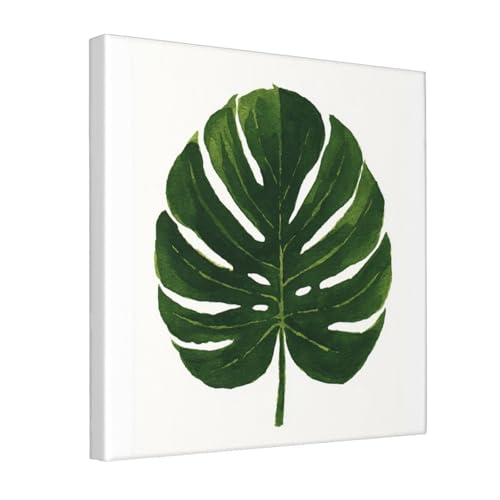 Lienzo decorativo de hojas de Monstera Woshuwo enmarcado para pared, de 30 x 30 cm