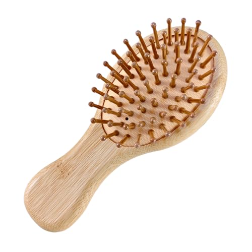 Revitalizing Mini Bamboo Hairbrush ， Ergonomic Handle & Static-Free Rounded Pin Detangler for Stimulating Scalp Massage & Promoting Healthy Hair Growth ， Compact Natural Wooden Scalp Brush for Women