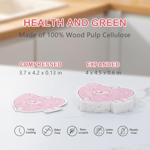 Image of 4-Pack AntoKueh Cellulose Compressed Sponges - Cute Cartoon Shapes, Natural Kitchen Sponges for Cleaning, Eco-Friendly&Reusable, Odor-Free