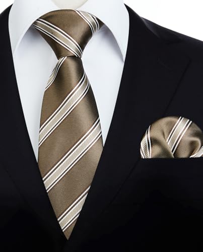 Image of HISDERN Mens Tie Set Classic Woven Ties and Pocket Square Cufflinks Set Formal Business Wedding Neckties Handkerchief
