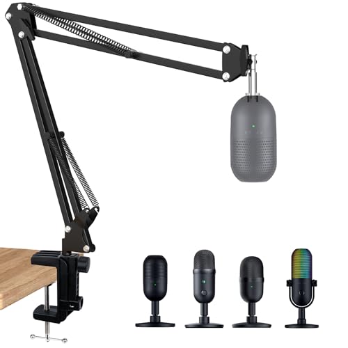 SUNMON Microphone Boom Arm for Razer Seiren Series, Adjustable Metal Suspension Stand with 3/8 to 5/8 Adapter & Desk Clamp, for Studio & Gaming (Max Load 1.4kg)