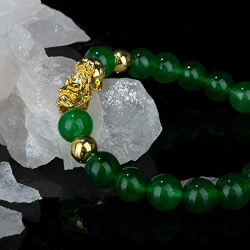 ZenBless Fengshui Porsperity Jade Bracelet Lucky Charm Feng Shui Black Obsidian Wealth Bracelet Gift for Men Women with Gold Plated Pi Xiu Pi Yao Attract Wealth Good Luck(Green)4