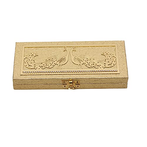 Image of Designer Rectangular Shaped Cash Box, Shagun Envelope, Gift, Gaddi, Jewellery Box in Peacock Design (Golden, Pack of 1)