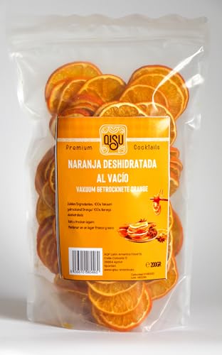 NARANJA en Rodajas Deshidratada al vacío (calidad de liofilizado) QISU (200 GR) | Para Repostería, Cócteles, Bebidas Calientes (té, glühwein) o como Snack! | Sin azúcares añadidos