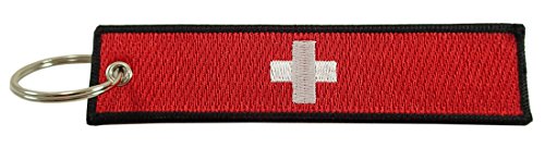 Switzerland Flag Key Chain, 100% Embroidered