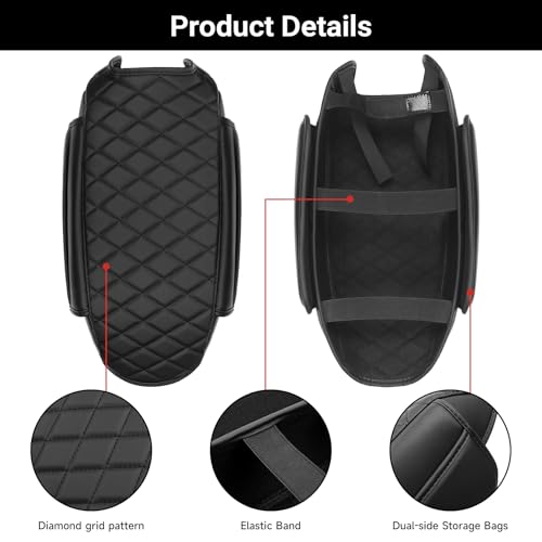 Image of Center Console Armrest Cover Compatible with 2011-2017 Jeep Wrangler JK Accessories Black Leather Arm Rest Lid Protector with Storage Pockets
