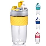 Water Bottle with Straw, HAWSON Portable Coffee Mug BPA-Free Tritan, Reusable Bottle for Milk Juice Drinks, 15oz (Yellow)