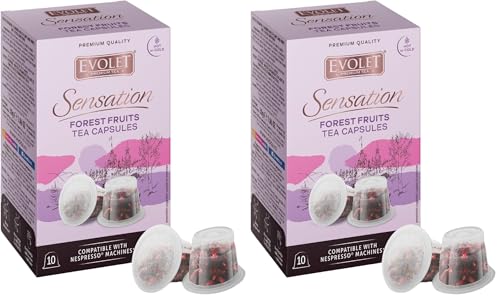 EVOLET - Cápsulas Premium de Té Hibisco y Frutas del Bosque - Compatibles con Nespresso - 10 Cápsulas - Diurético - Infusiona en Frío y Caliente (Paquete de 2)