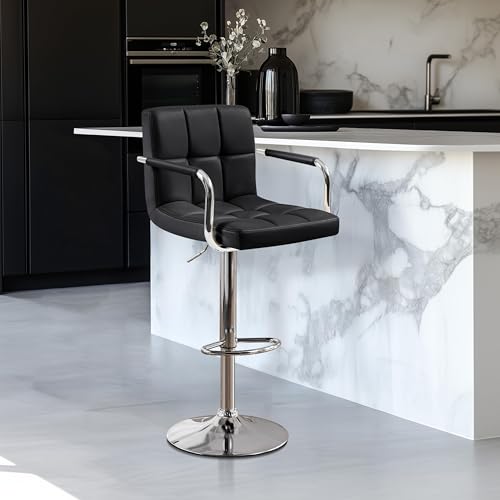 Image of Yaheetech Bar Stool, Swivel with Backs, Adjustable Height, Black