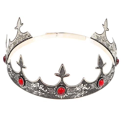 AUTSUPPL Corona Vintage de para Hombre Tocado de Cosplay con Diamantes Rojos Ligera y Cómoda para Fiesta Halloween Cumpleaños y Actuaciones Escénicas