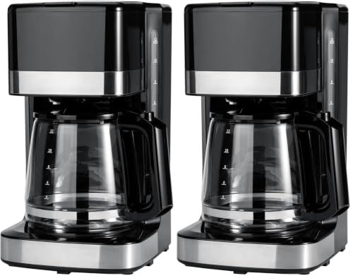 Image of Amazon Basics 12 Cup Drip Coffee Maker with Glass Carafe (1.9 Qt), Auto Shut-off, Auto Pause, Removable Filter Basket, Black & Silver (Pack of 2)