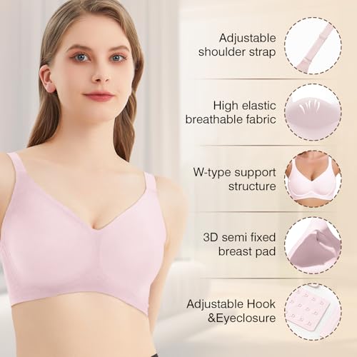 Image of Greoay Bras for Women Wireless Push Up Seamless Wire-Free Bras Full Support T-Shirt Bra V Neck Comfortable Adjustable Bra