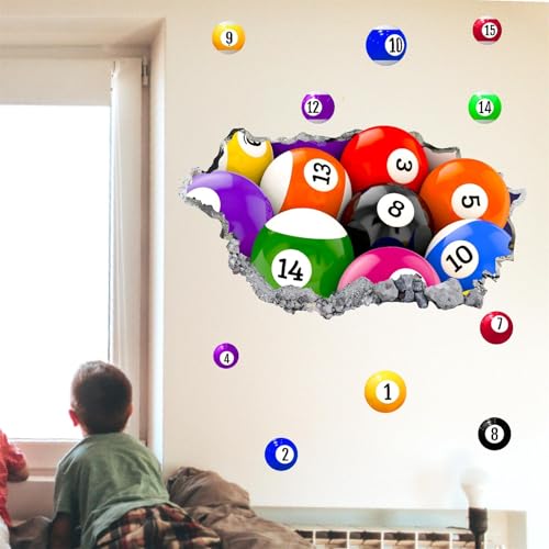 Billiards 3D Wall Stickers Decor Sport Ball Wall Sticker for Boys Pool Room Decor Large Billiards Wallpaper Graphic Balls Wall Art Mural Decals for Kids Bedroom Toddlers Playroom Decoration by MOSITU - Used condition - Image 9