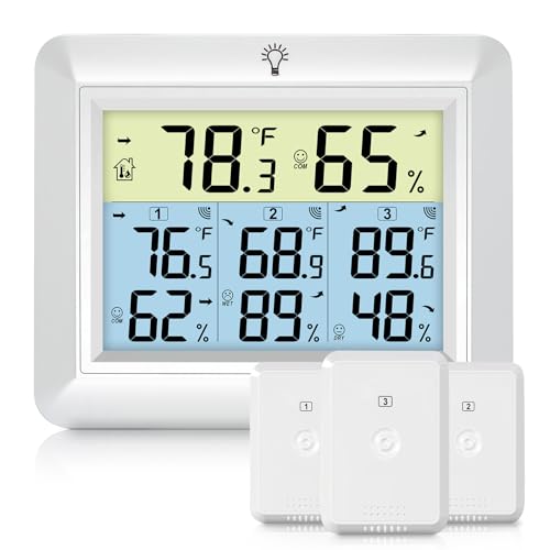 Urageuxy Weather Station Wireless Indoor Outdoor Thermometer with 3 Sensors, Remote Temperature Monitor with Humidity for Home, Baby Nursery, Room, Attic, Patio