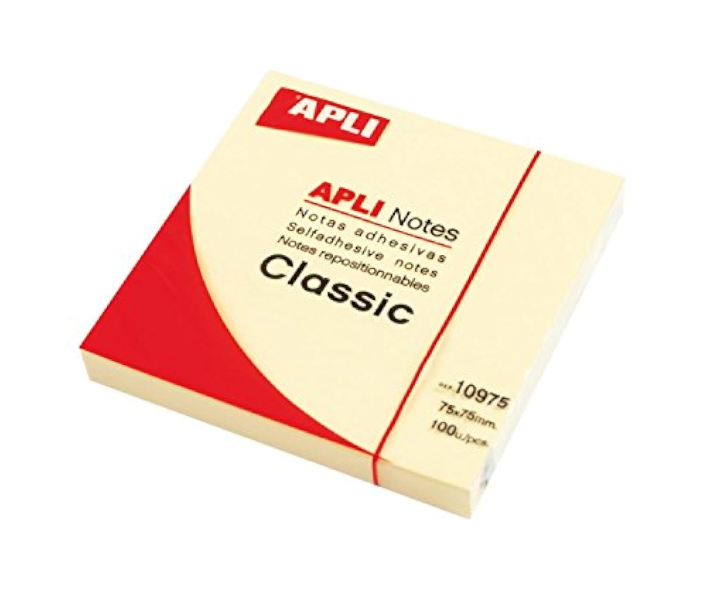 APLI 10975 - Notas adhesivas, Color Amarillo, 75 x 75 mm, pack de 100