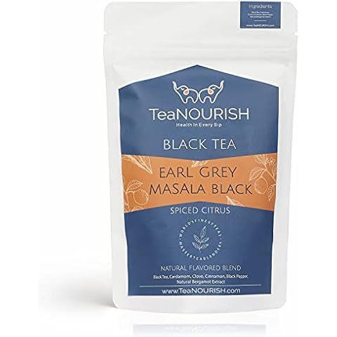 TeaNOURISH Earl Grey Masala Black Tea | Assam Loose Leaf Tea Blended with Indian Aromatic Spices and enriched with Natural Bergamot extract | Spiced Citrus | 100% NATURAL INGREDIENTS (3.53oz/100gms) Cover