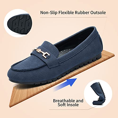 Cool Coser C Women's Wide Casual Comfort Loafers Slip On Flat Shoes Women's Penny Loafers With Arch Support Women Dressy Buckle Moccasions (Blue Wide,8) #TOP4