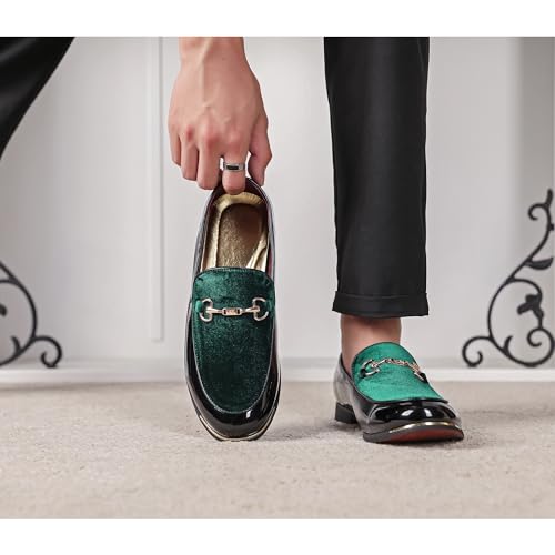 LCQL Men's Luxury Velvet Loafers Patent Leather Oxford Classic Gold Buckle Business Party Prom Club Dress Shoes Size 7-132