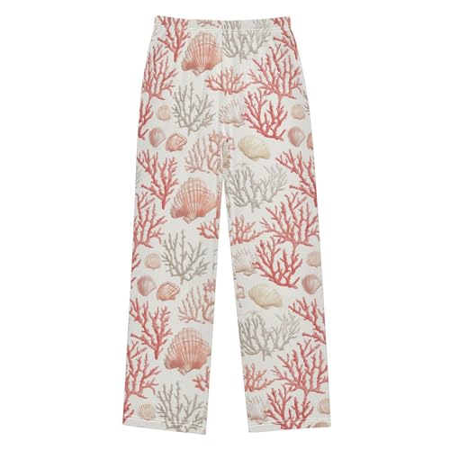 Boys' Pants Coral Seashell Pink White Long Bottoms Jogger Pants Elastic Waist Trousers with Pockets S-XL