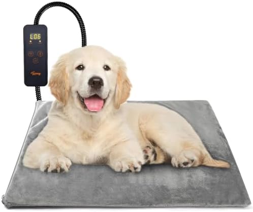 Toozey Katzen & Hund Heizmatte Innen 60 * 45cm, Timing & Temperatur Einstellbar Sicher Elektrisch Haustier Heizdecke, Weicher Wärmedecke für Neugeborene/Klein/Altere Katze und Hund