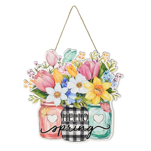 Smile Spring Wooden Wall Hanging, Mugs Fresh Flowers Floral, Wreaths