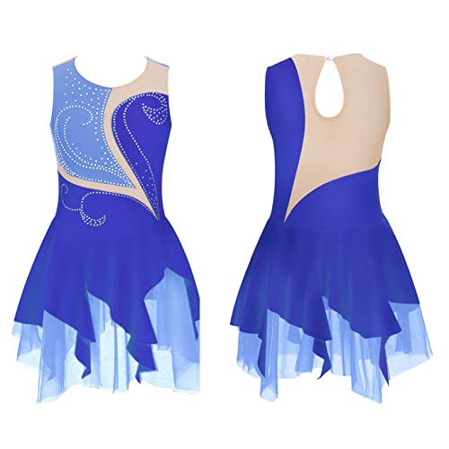 Yuumin Kids Girls Figure Ice Skating Dress Rhinestones Ballet Tutu Dress Leotard Ballroom Dance Costume Blue C 12 Years #TOP14