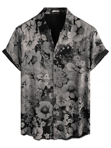 Image of JOTOOK Mens Hawaiian Shirt Short Sleeve Button Down Tropical Shirts Casual Floral Summer Beach Shirt