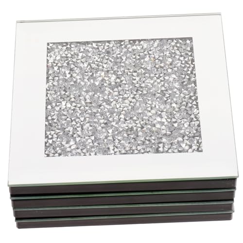 ULTECHNOVO 4 Piezas Posavasos de Vidrio con Diseño de Rhinestones y Espejo de Resistentes al Calor para Tazas de Té para Hogar Bar y Restaurante