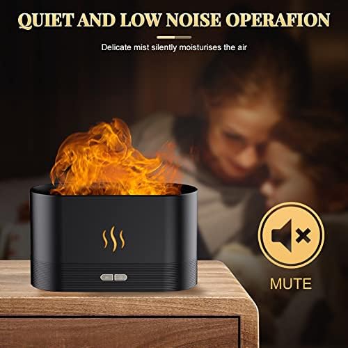 Flame Essential Oil Diffuser, Portable 180ml Aromatherapy Humidifier, Ultrasonic Cool Mist Aroma Air Diffusers for Home Office Bedroom, BPA-Free, Waterless Auto-Off (Black)
