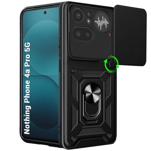 Image of TheGiftKart Tough Armor Bumper Back Cover Case for Nothing Phone 4a Pro 5G | Kickstand & Ring Holder | 360 Protection Back Cover for Nothing Phone 4a Pro 5G (PC & TPU, Rotating Camera Cover, Black)