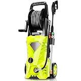 Huanherad 3500 Max PSI Electric Pressure Washer 2.6 GPM 1600W Power Washer with 20ft Hose Reel, 4 Tips, Foam Cannon, and Spray Gun &Wand, for Cleans Cars/Fences/Patios (Green)