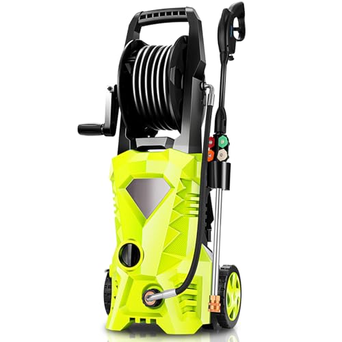 Huanherad 3500 Max PSI Electric Pressure Washer 2.6 GPM 1600W Power Washer with 20ft Hose Reel, 4 Tips, Foam Cannon, and Spray Gun &Wand, for Cleans Cars/Fences/Patios (Green)