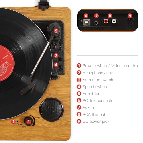 VIFLYKOO Platine Vinyle, Platine Vinyle Bluetooth avec 2 Haut-Parleurs Stéréo, Lecteur Vinyle Rétro Supporte Le sans Fil 3 Vitesses 33/45/78 u/Min, Prise Casque, Entrée AUX, Sortie RCA - Les Beatles, Paul McCartney, John Lennon, RIngo Starr, George Harrison VIFLYKOO Platine Vinyle, Platine Vinyle Bluetooth avec 2 Haut-Parleurs Stéréo, Lecteur Vinyle Rétro Supporte Le sans Fil 3 Vitesses 33/45/78 u/Min, Prise Casque, Entrée AUX, Sortie RCA – Image 7