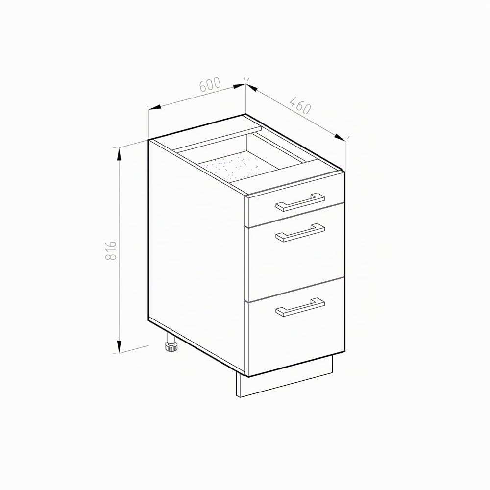 Vicco Mobiletto base per cucina R-Line, Rovere dorato, 60 cm con cassetti, senza piano di lavoro, per la libera combinazione all'interno di sistemi cucina modulari