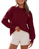 BTFBM Womens Casual Long Sleeve Sweaters Crew Neck Oversized Ribbed Knit Pullover Sweater 2025 Fall Winter Jumper Tops(Solid Wine Red, Large)
