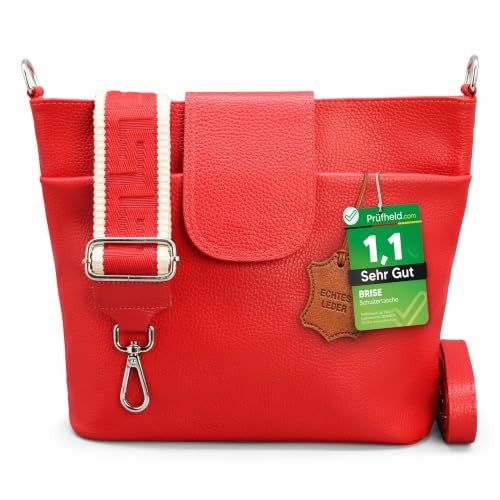 Brise Art [Test SEHR GUT Note 1.1] Umhängetasche Damen Echtes Leder ELLIE Handgemachte Crossbody Bag mit Ledergurt + Optionalen Breiten Gemusterten Riemen 6 Fächer Schultertasche Made in Italy
