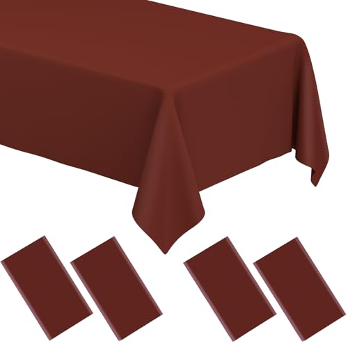 Image of WNINK 4 Pack Maroon Tablecloths Burgundy Disposable Table Covers 54 inch x 108 inch Table Cloths for BBQ Birthday Picnic Bridal Shower Engagement Wedding Plastic Table Cloths for Parties