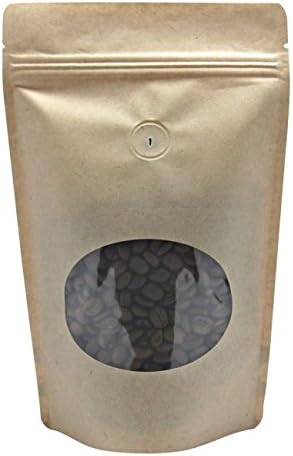 BAP 50 Pack 8 oz Kraft Window Stand Up Pouch with Valve for Coffee