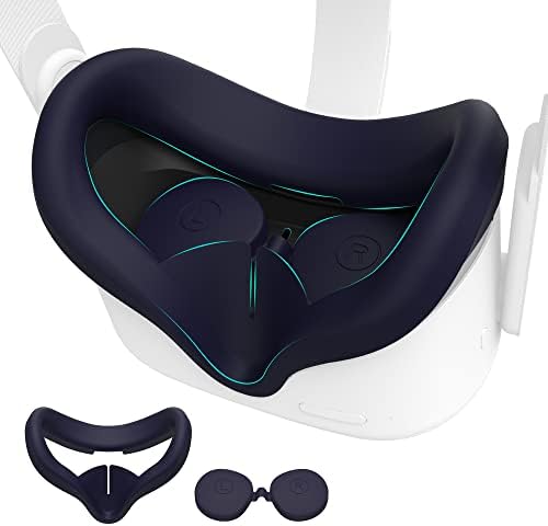 KIWI design Upgraded Face Cover Pad Compatible with Quest 2 Accessories, with Lens Protector, Full-Wrapped Non-Slip Silicone Face Cover Replacement, Prevent Sensor-Blocking Design